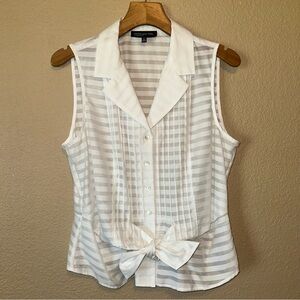 Jones New York Womens White Sleeveless Tie Waist Smocked Button Down Shirt XL